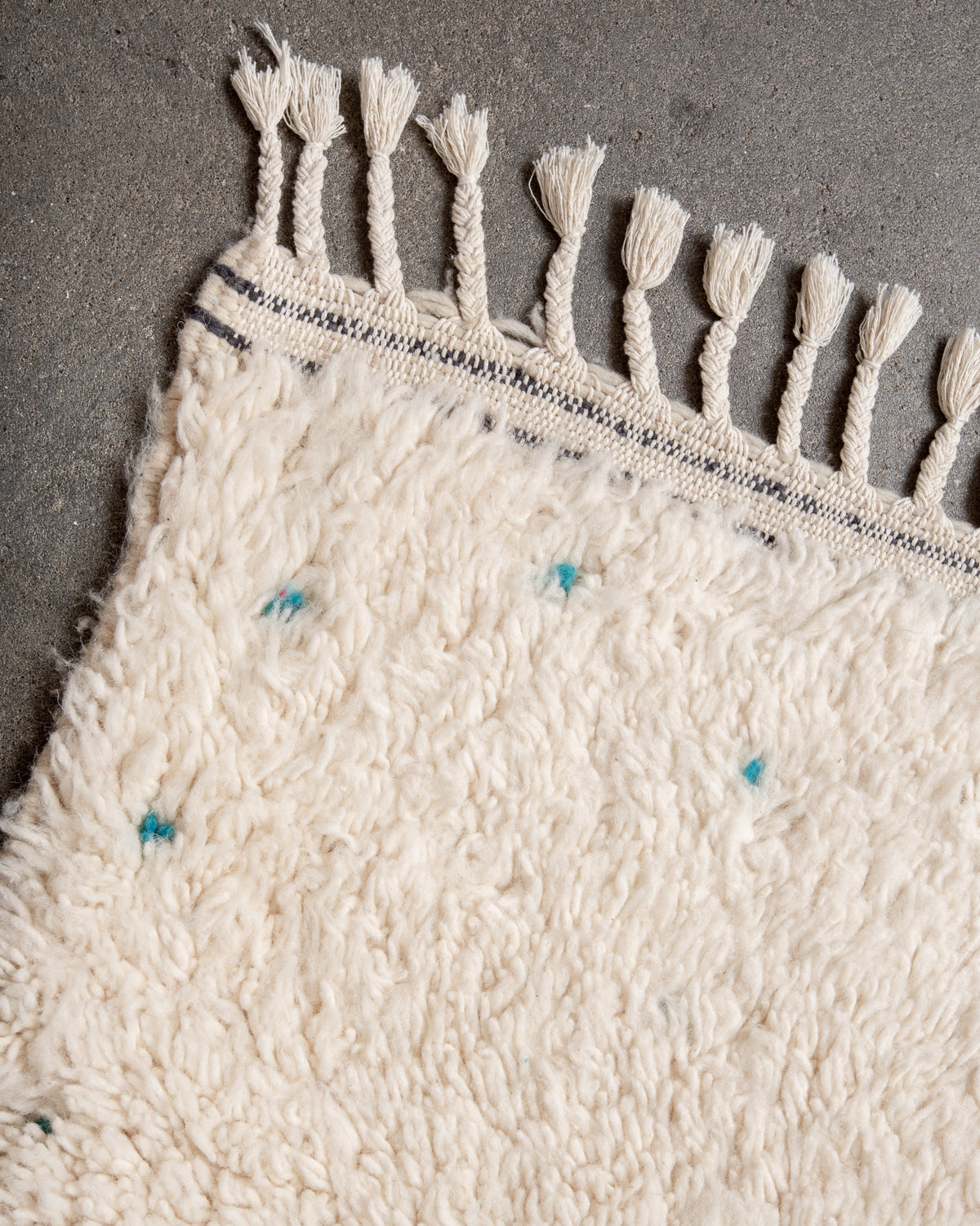 Modern, designer, handcrafted Berber rug from Morocco. Beniourain carpet with beautiful colours and patterns and fluffy wool texture.